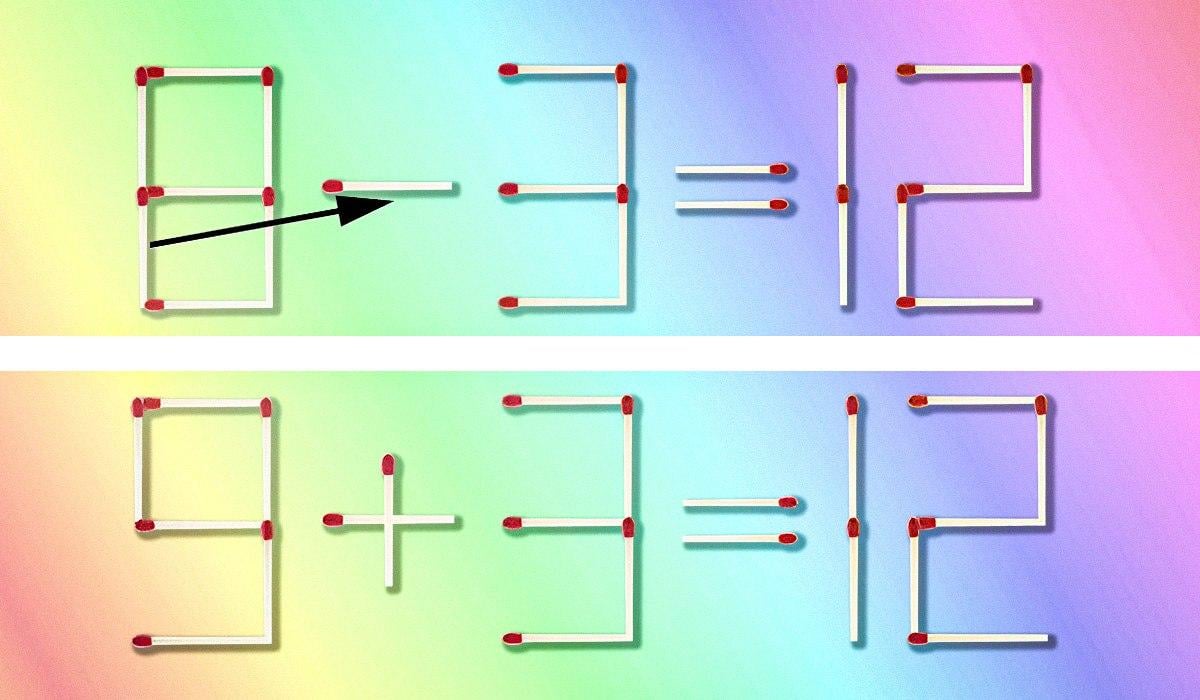 Hier sehen Sie, welches Streichholz und wohin Sie es verschieben müssen, um die Gleichheit / Collage Moje zu korrigieren
