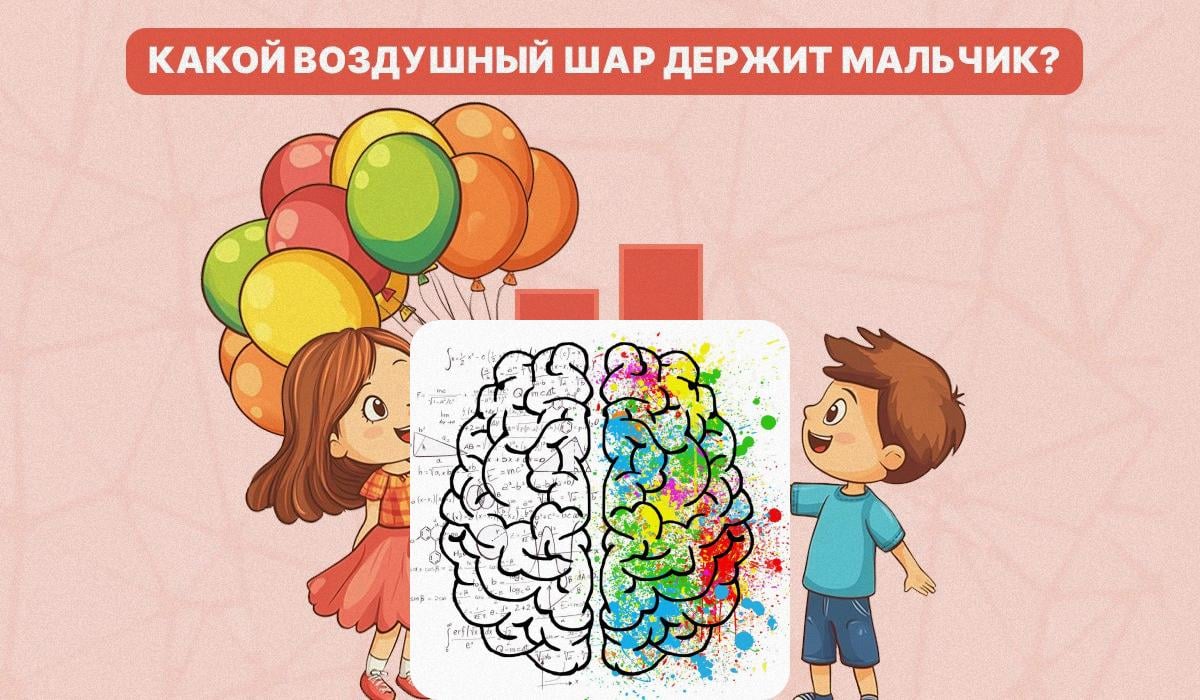 Wir müssen herausfinden, welchen Luftballon der Junge in der Hand hält / Collage mit Moje photo